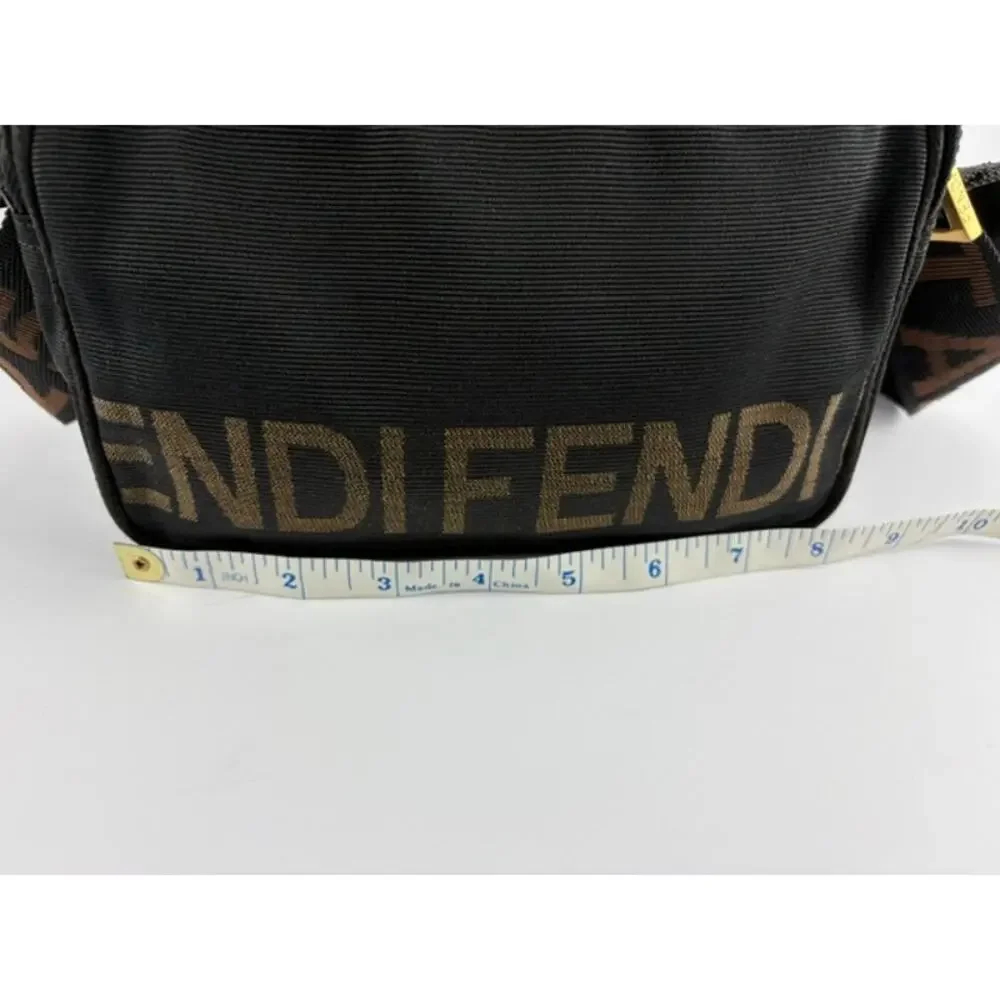 Fendi Vintage Logo Nylon Camera Bag Black Brown Crossbody Gold Hardware 90s